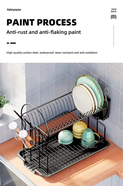 2-Tier-Dish Drying Rack & Utensil Holder(15255) Dish Rack Apricot