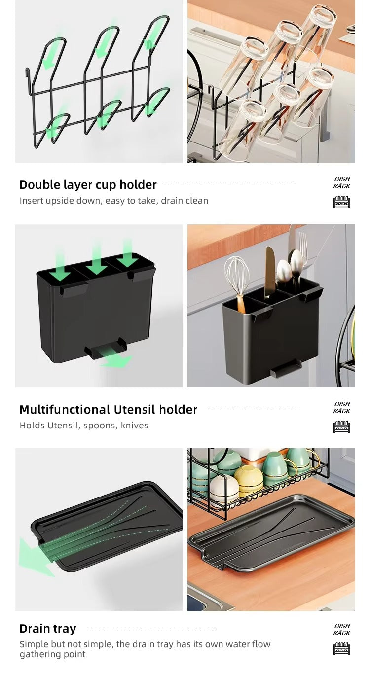 2-Tier-Dish Drying Rack & Utensil Holder(15255) Dish Rack Apricot