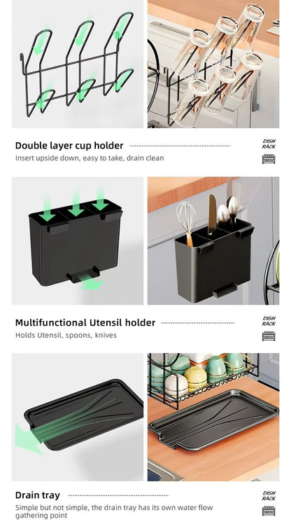 2-Tier-Dish Drying Rack & Utensil Holder(15255) Dish Rack Apricot