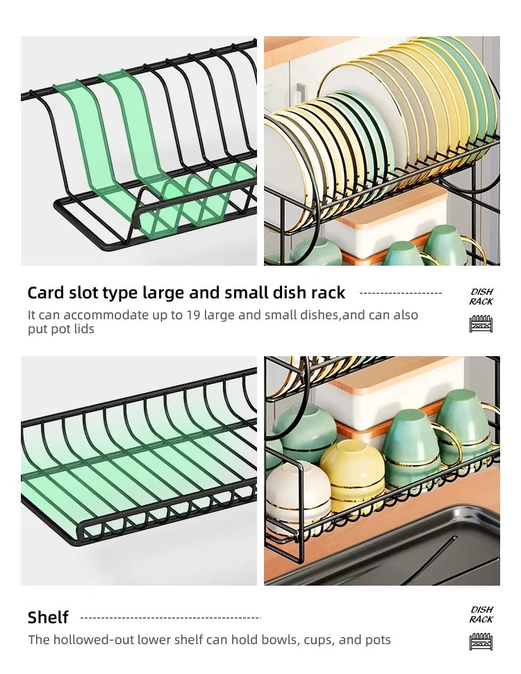 2-Tier-Dish Drying Rack & Utensil Holder(15255) Dish Rack Apricot