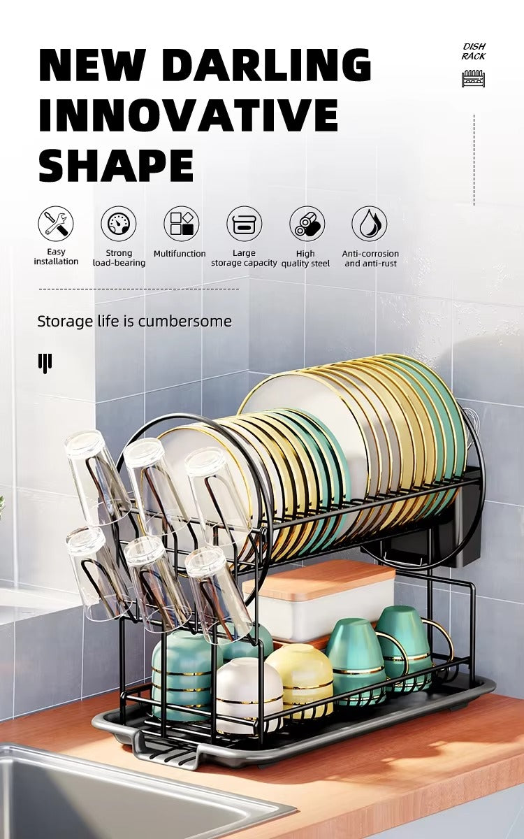 2-Tier-Dish Drying Rack & Utensil Holder(15255) Dish Rack Apricot