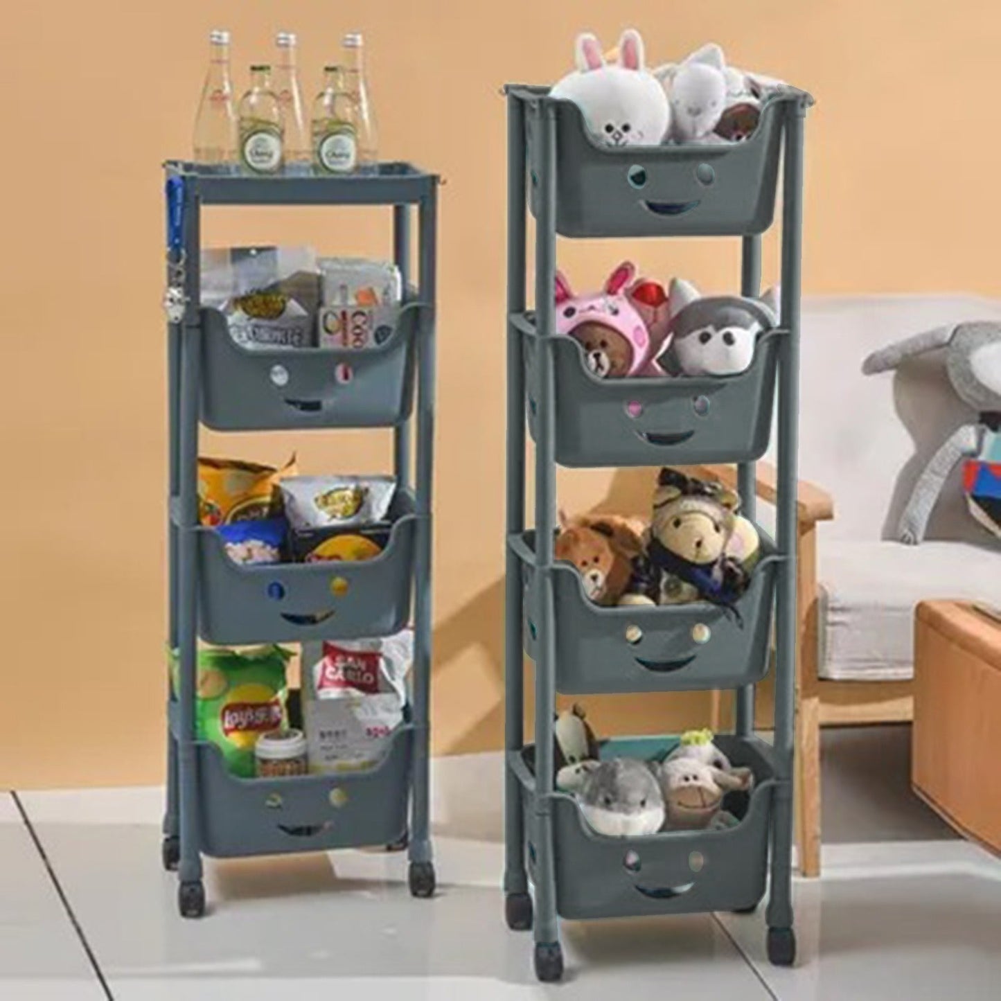 4-Layers Multi-function Trolley Cart for Toy and Snack(SA2405-65)-Blue Storage Organizer Apricot