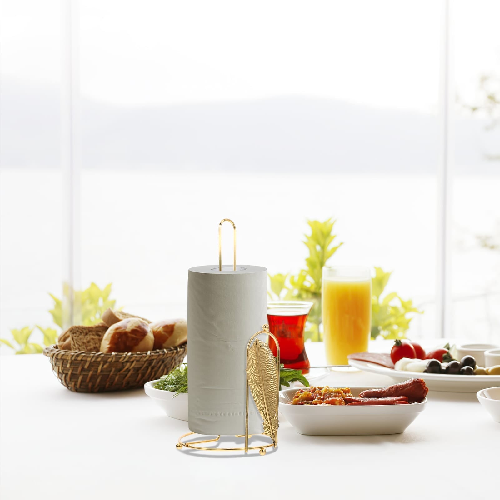 Stainless Steel Tissue Roll Holder-Feathers Tissue Box Apricot