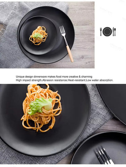 6 Creative Dining Plates-Black cooking set Apricot