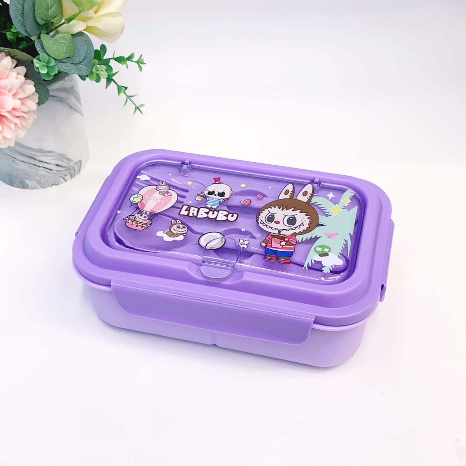Cute Lunch Carrier with Secure 2-Point Locking Lid (SA2510-054)Labubu Puple Apricot