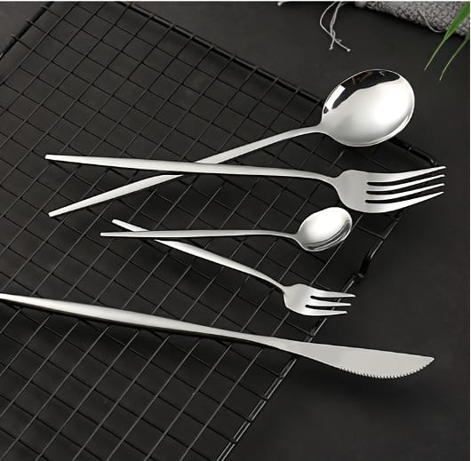 24 PCs Premium Steel Cutlery Set- (4404) Silver Apricot