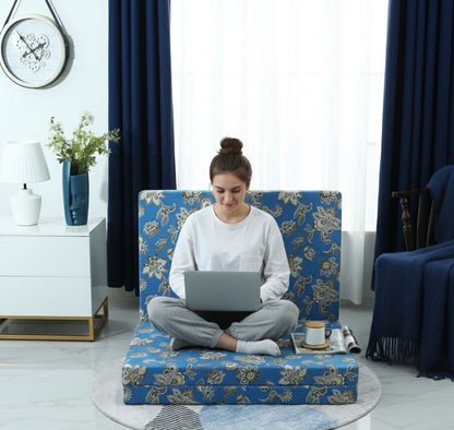 Foldable Mattress Mattress-Blue Flowers Protectors Apricot