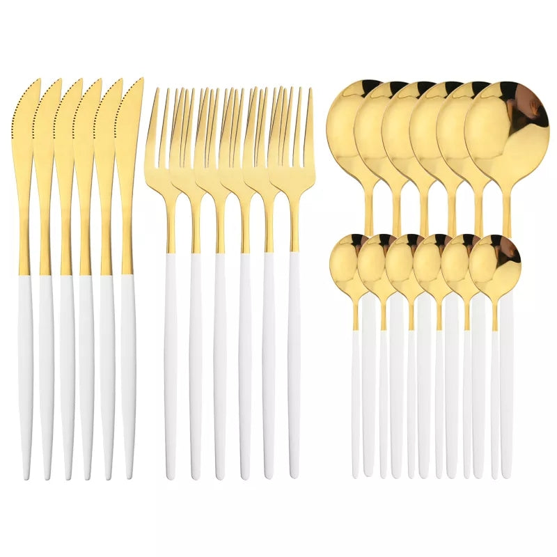 24 PCs Premium Steel Cutlery Set- (4406) White Over Golden Apricot