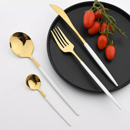 24 PCs Premium Steel Cutlery Set- (4406) White Over Golden Apricot
