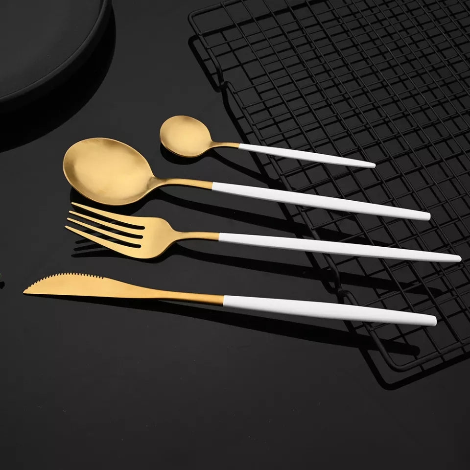 24 PCs Premium Steel Cutlery Set- (4406) White Over Golden Apricot