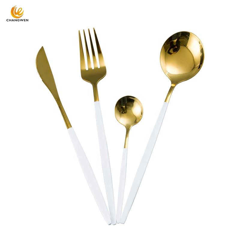 24 PCs Premium Steel Cutlery Set- (4406) White Over Golden Apricot