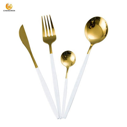 24 PCs Premium Steel Cutlery Set- (4406) White Over Golden Apricot