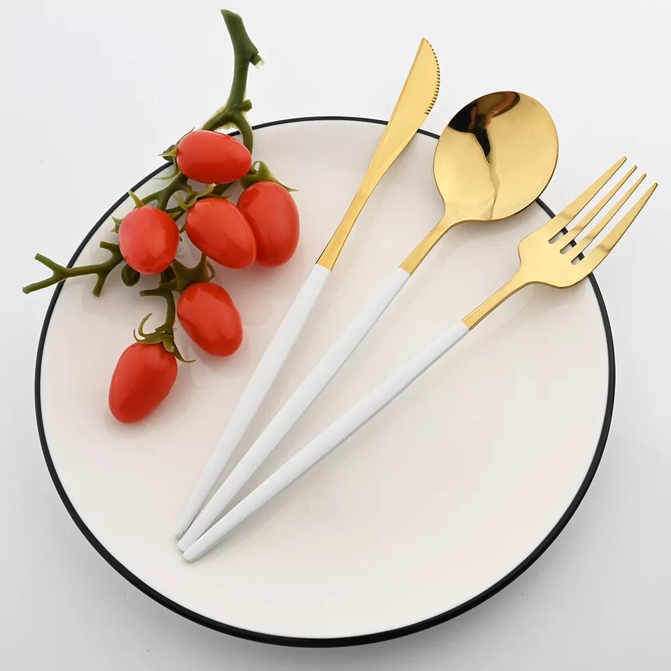 24 PCs Premium Steel Cutlery Set- (4406) White Over Golden Apricot