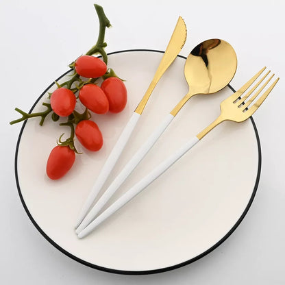 24 PCs Premium Steel Cutlery Set- (4406) White Over Golden Apricot