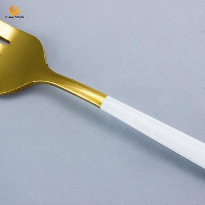 24 PCs Premium Steel Cutlery Set- (4406) White Over Golden Apricot
