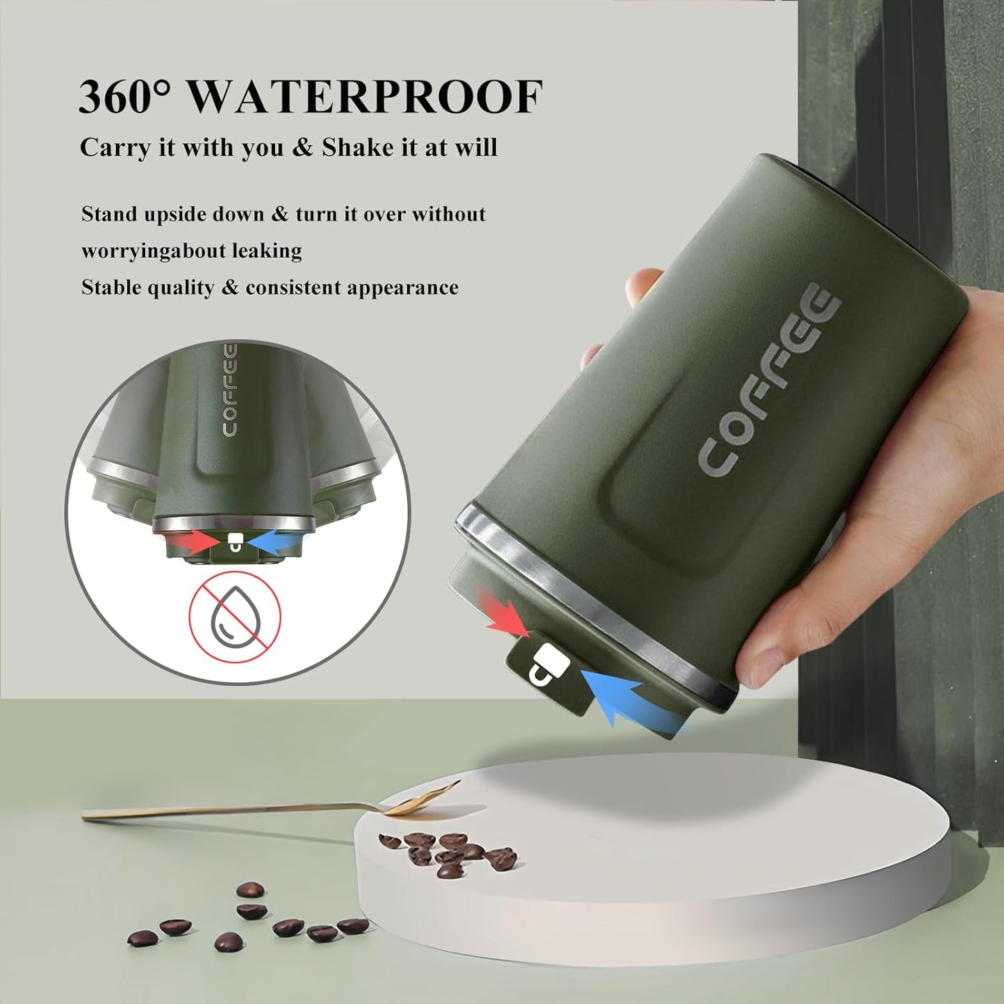 510ML Thermo Coffee Mug with Hermetic Temperature (SA2510-074)Olive Tumbler Apricot