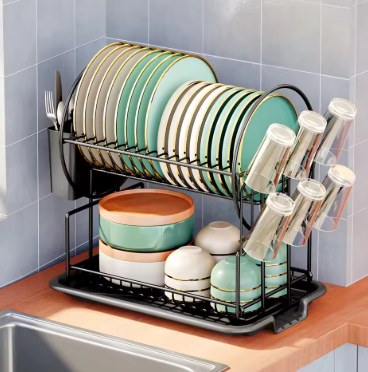 2-Tier-Dish Drying Rack & Utensil Holder(15255) Dish Rack Apricot