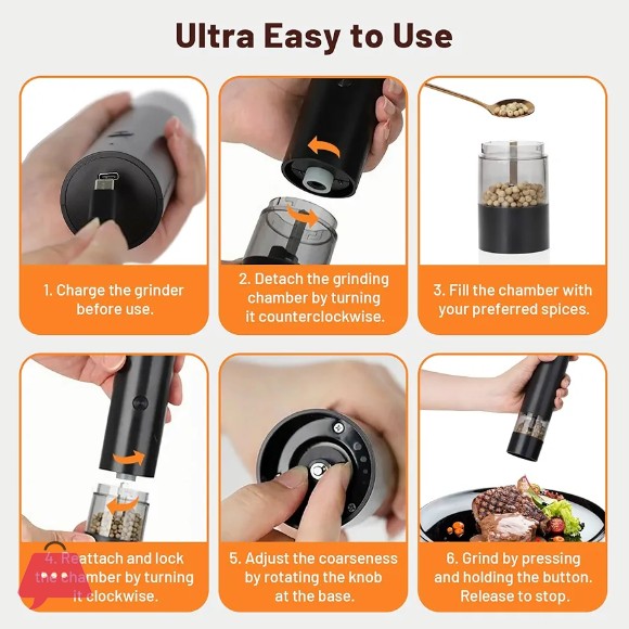 Electric Salt & Pepper Grinder (SA2510-018) Spice and sugar Jar Apricot
