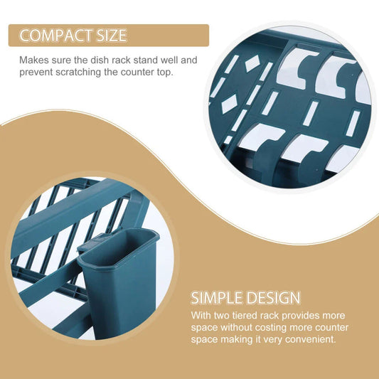 2-Tier-Dish Drying Rack & Utensil Holder(15254)-Green Dish Rack Apricot